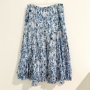 Lark Lane Blue and White Flowy Summer A-Line Midi Skirt Women's 14 100% Cotton
